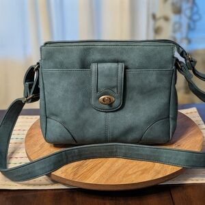 Bueno Of California Calf Turn Lock Bag. Beautiful Green/Blue Mineral Color. NWOT